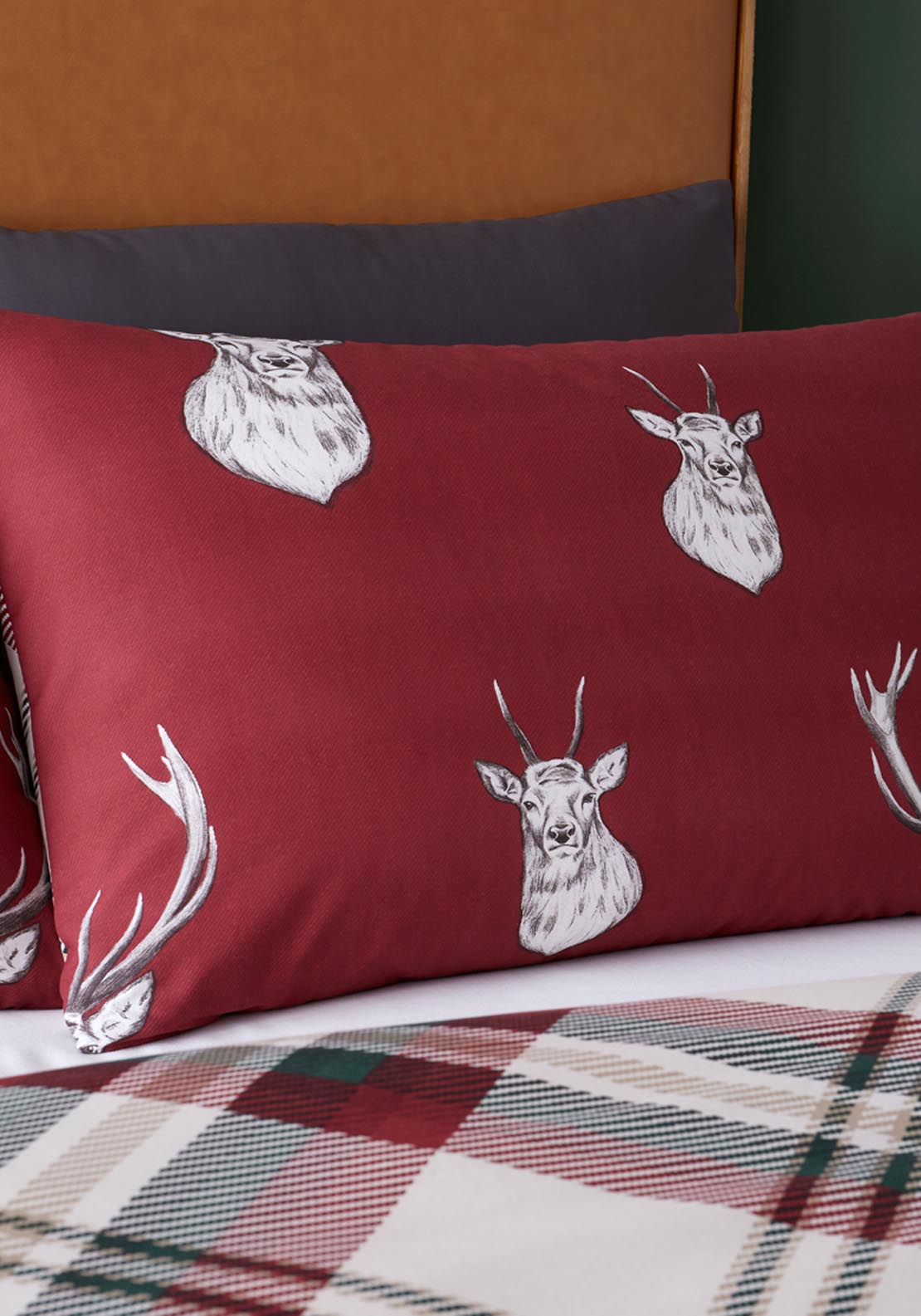 The Home Collection Stag Check Duvet Cover Set Soft - Mulberry 3 Shaws Department Stores