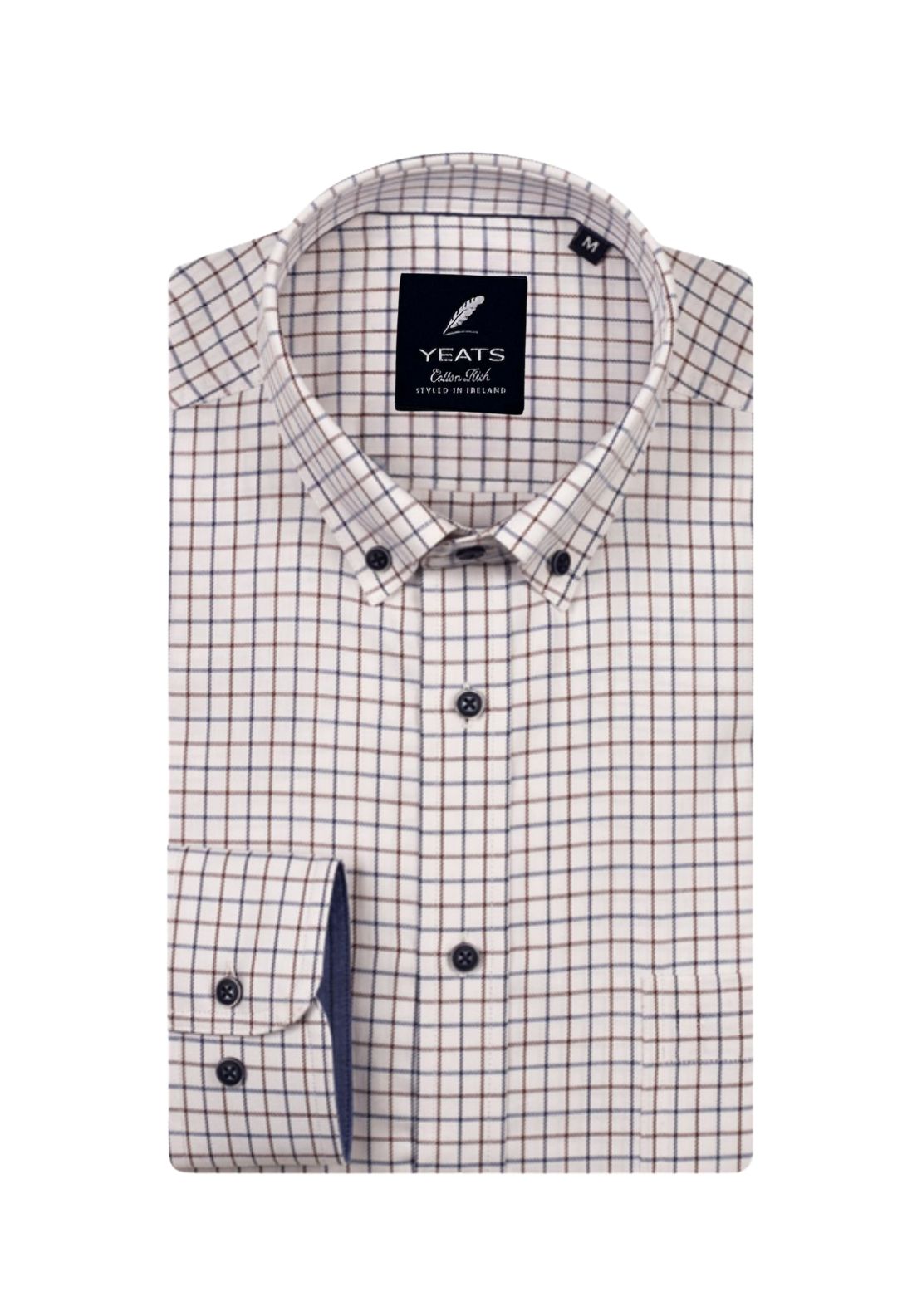 Yeats Long Sleeve Check Shirt - Beige 1 Shaws Department Stores