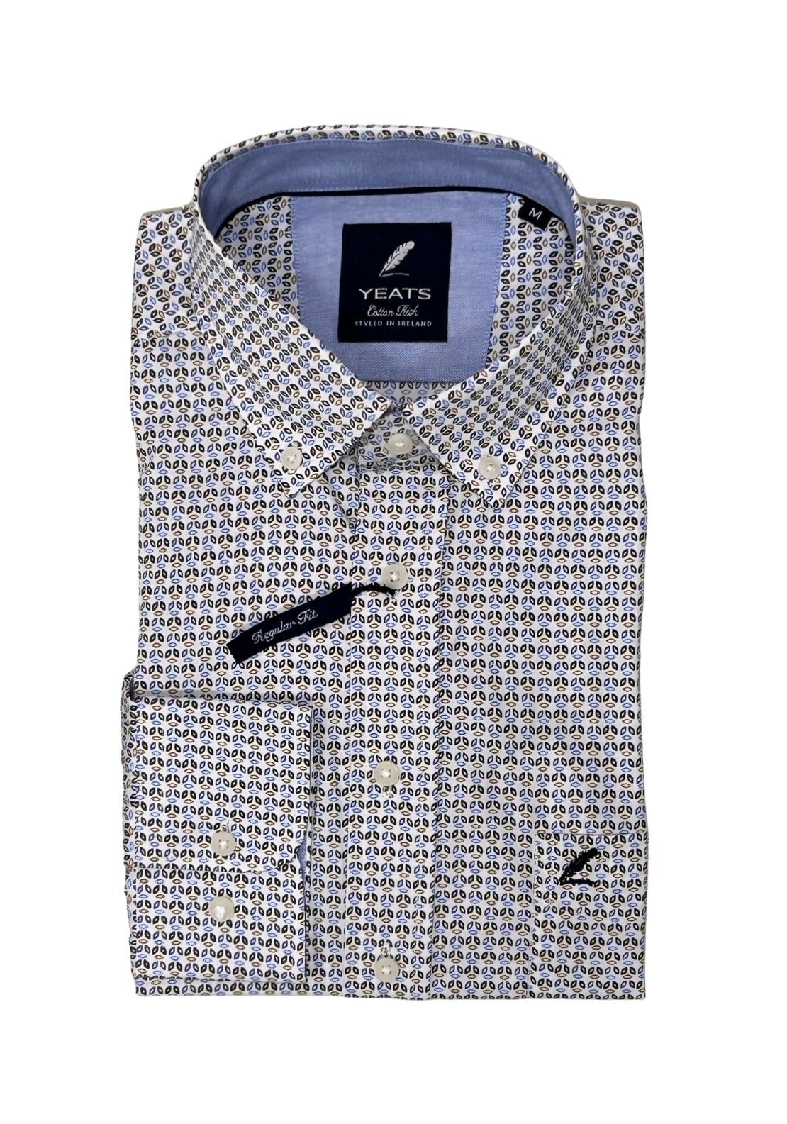 Yeats Long Sleeve Print Shirt - Tan Beige 1 Shaws Department Stores