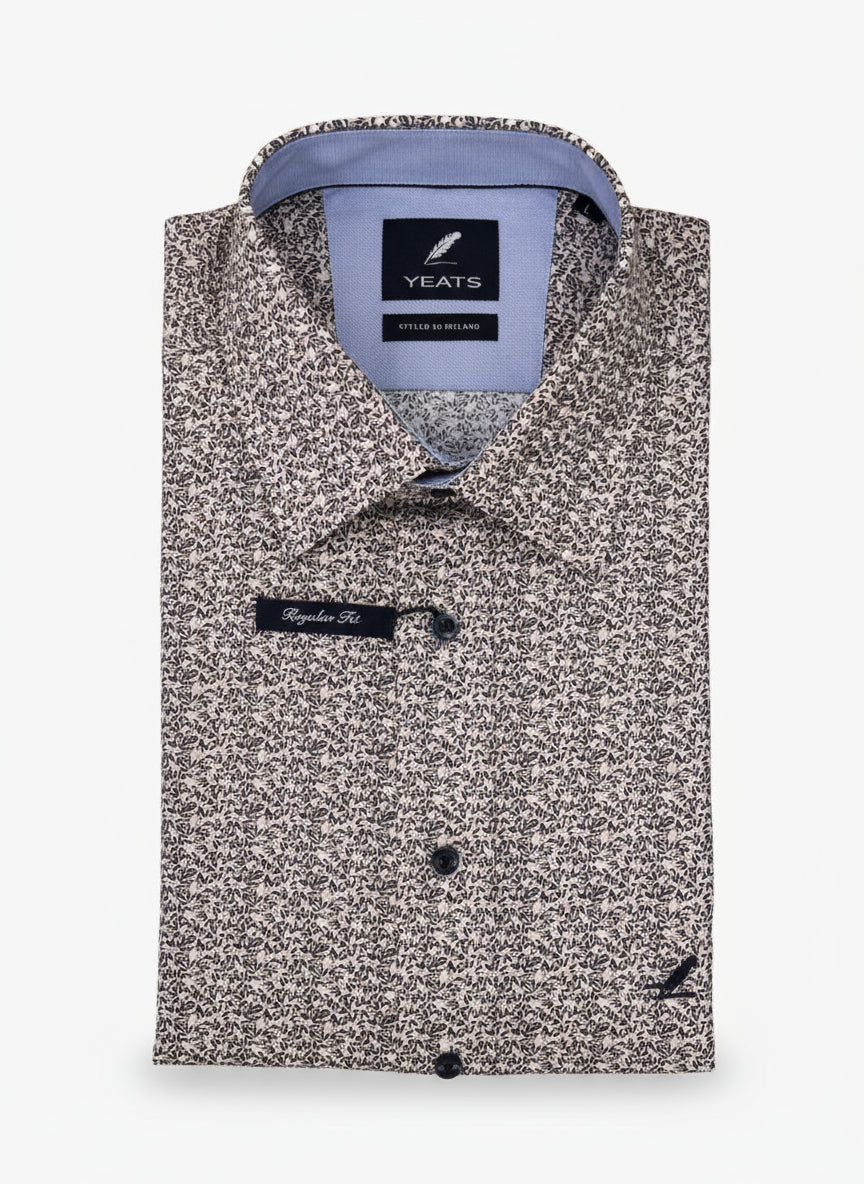 Yeats Long Sleeve Pattern Shirt - Blue / Beige 1 Shaws Department Stores