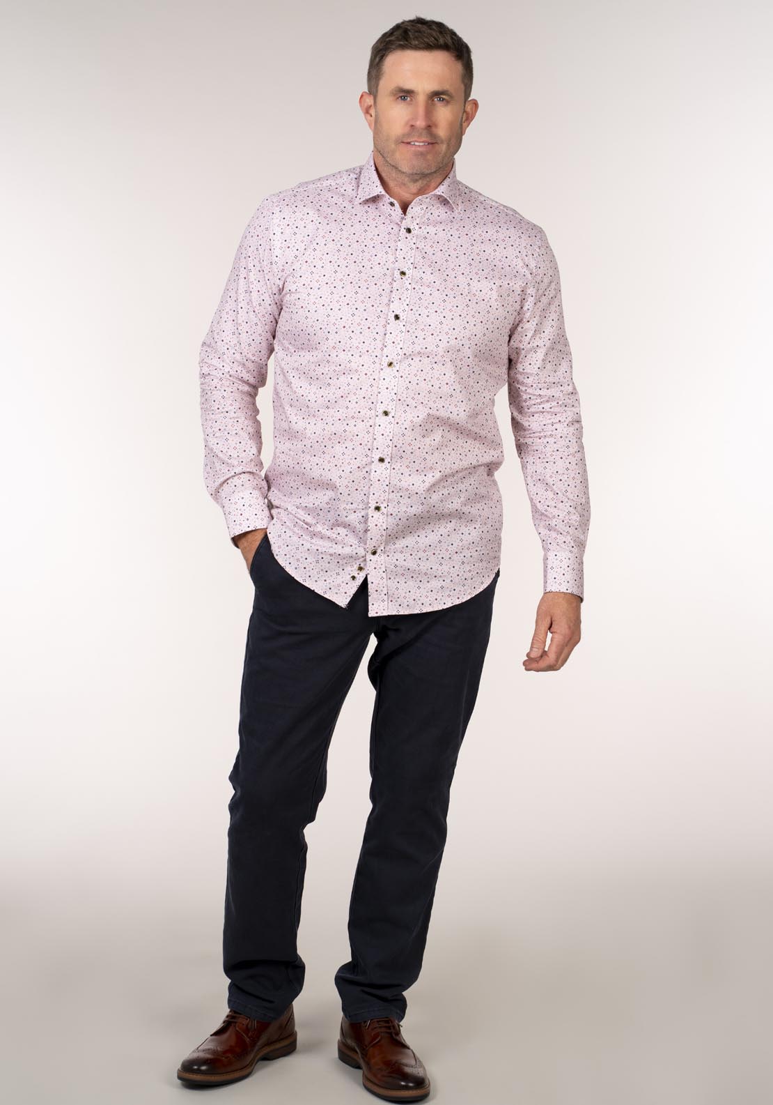 Yeats Long Sleeve Print Shirt - Pink 5 Shaws Department Stores