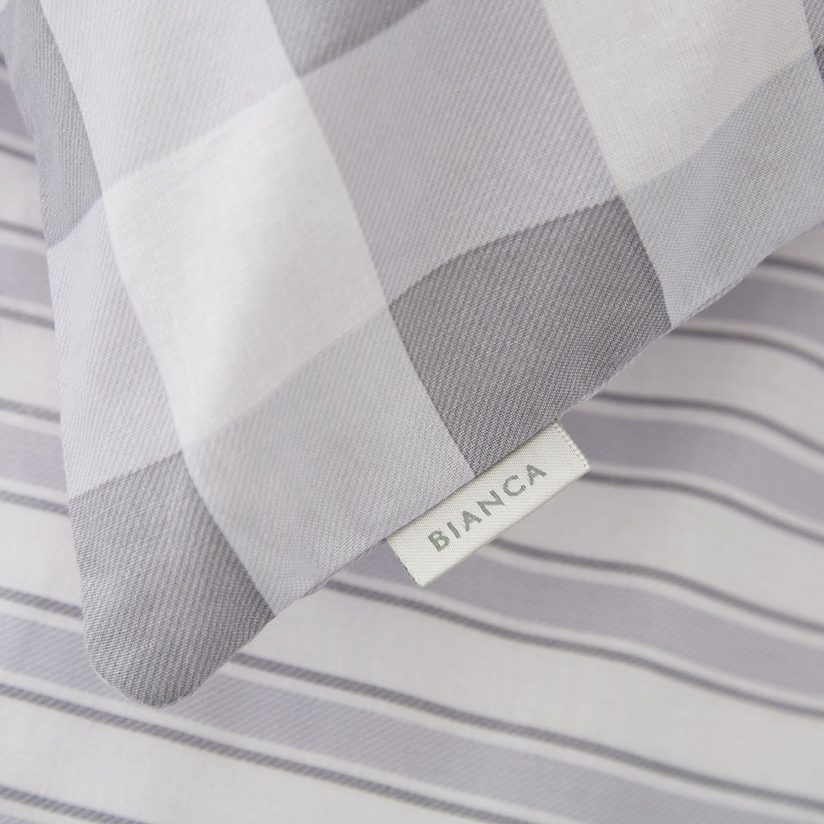 Check And Stripe Cotton Duvet Cover Set -White/Grey