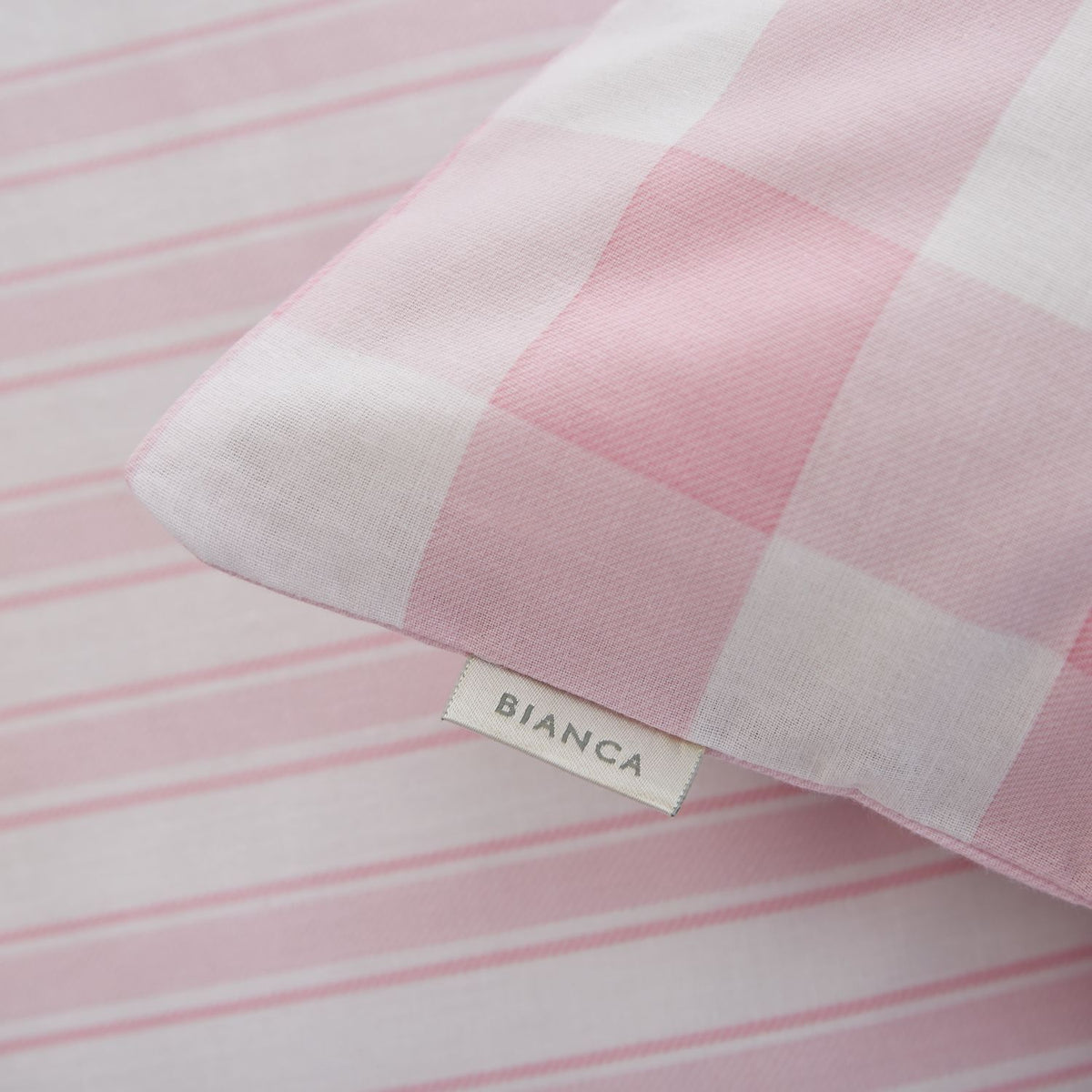 Check And Stripe Cotton Duvet Cover Set - Blush Pink/White