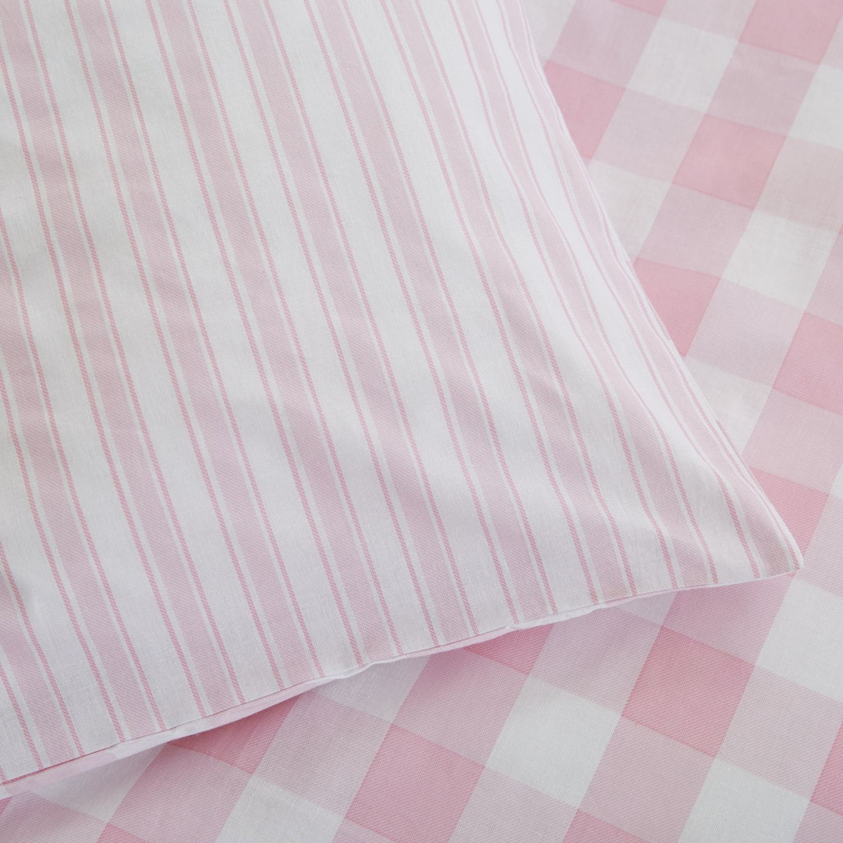 Check And Stripe Cotton Duvet Cover Set - Blush Pink/White