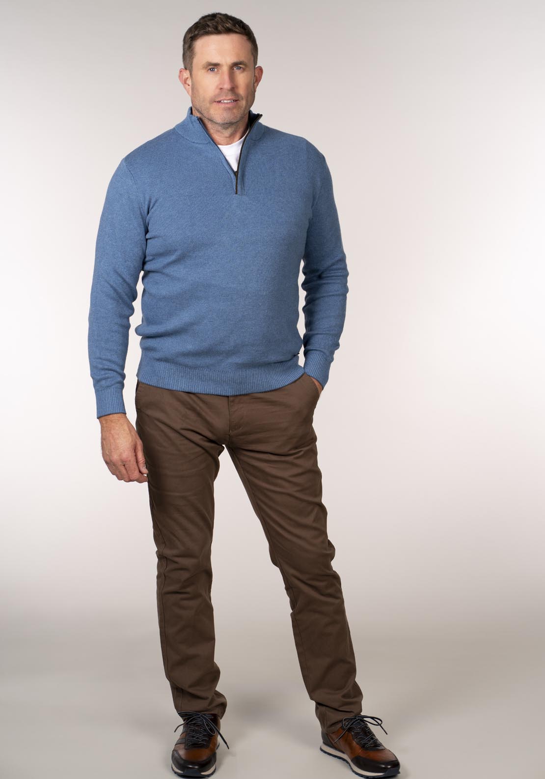 Yeats 1/4 Zip Knitwear - Blue 5 Shaws Department Stores