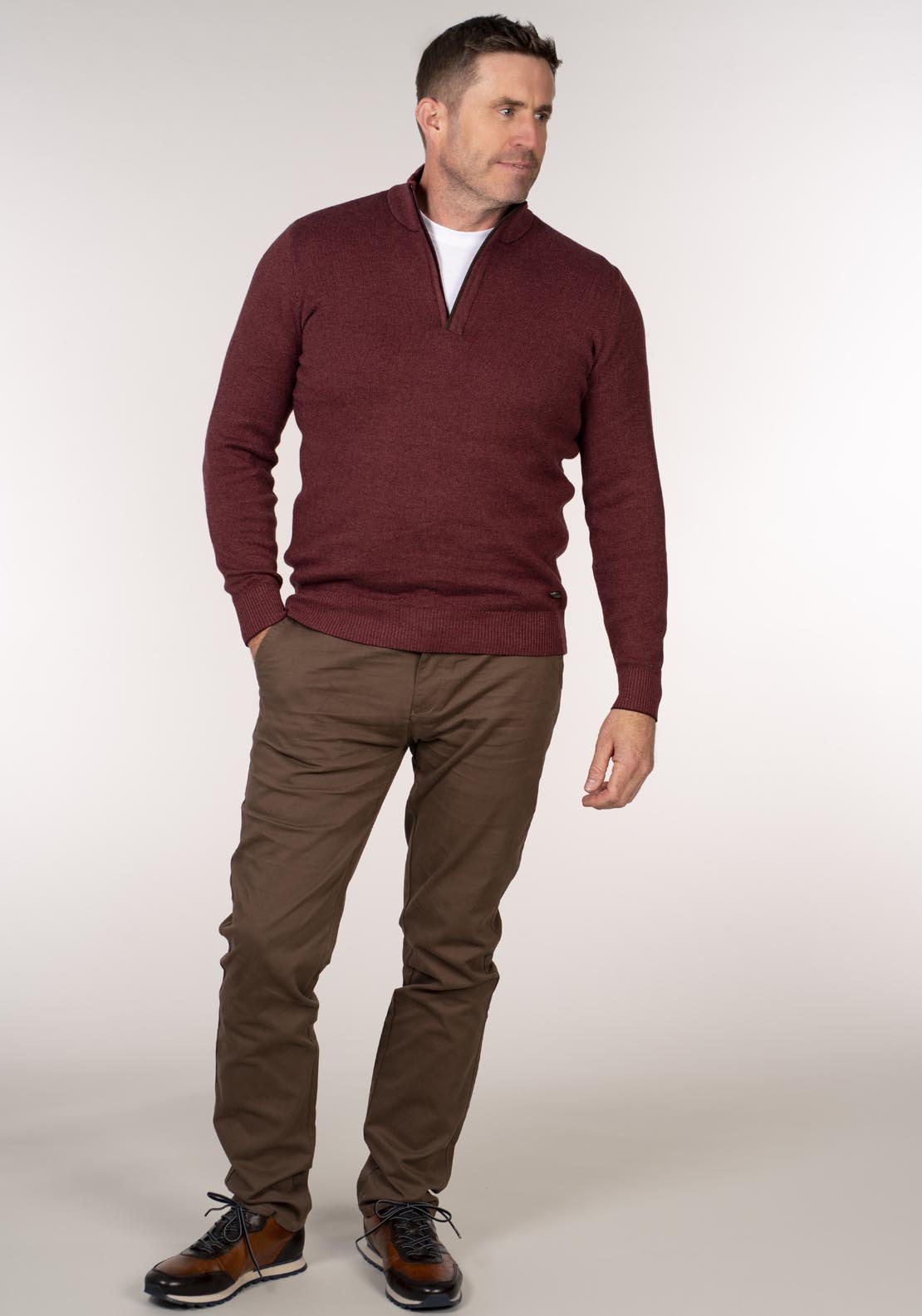Yeats 1/4 Zip Knitwear - Berry 5 Shaws Department Stores