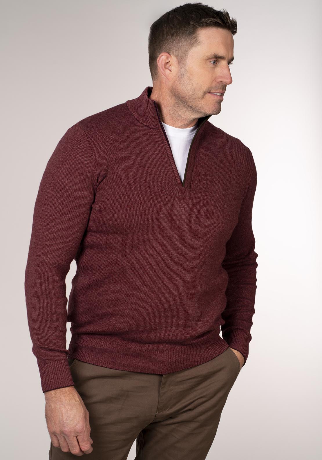 Yeats 1/4 Zip Knitwear - Berry 1 Shaws Department Stores