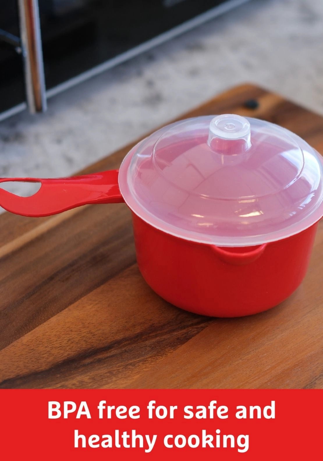 Prestige Good2Heat Microwave Cookware Saucepan &amp; Lid 640ml - Red 3 Shaws Department Stores
