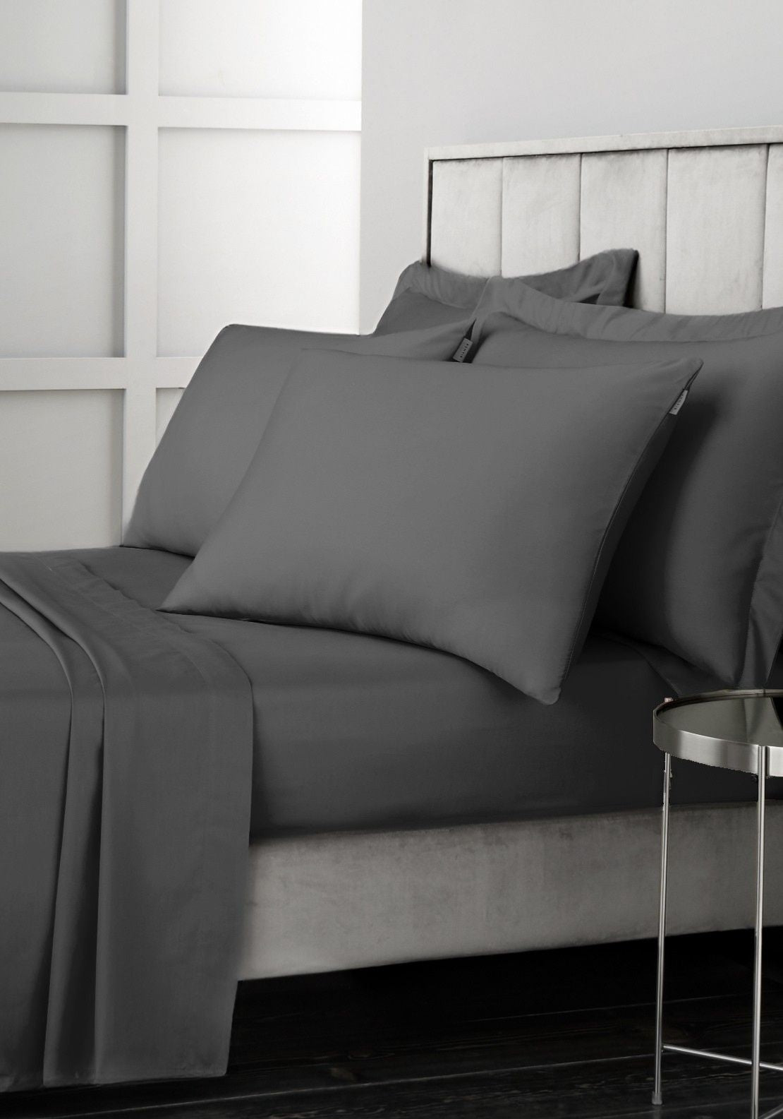 Bianca 400 Thread Count Sateen Flat Sheet 100% Cotton - Charcoal 1 Shaws Department Stores
