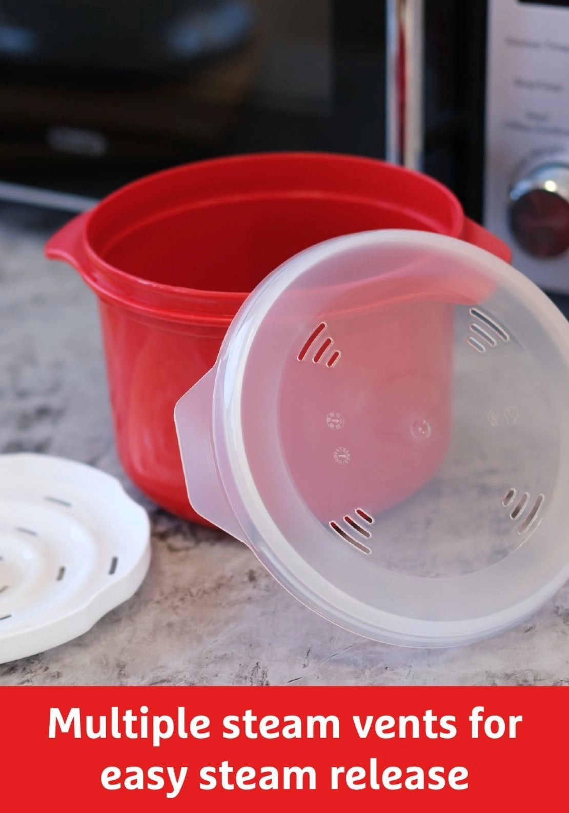 Prestige Good2Heat Microwave Cookware Single Portion Rice Cooker 1L - Red 2 Shaws Department Stores