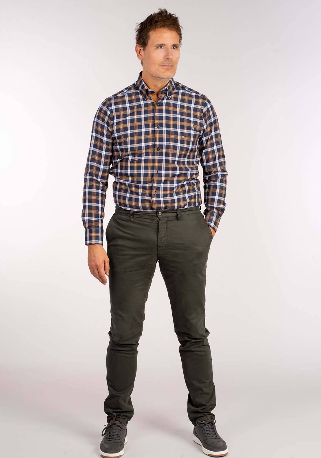 Drifter Long Sleeve Check Shirt - Beige 7 Shaws Department Stores