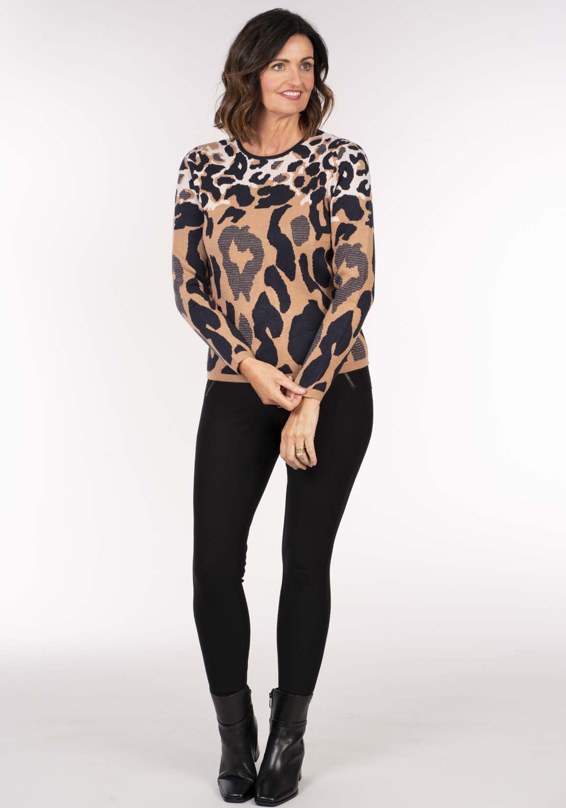 Tea Lane Animal Print Sweater - Camel 4 Shaws Department Stores
