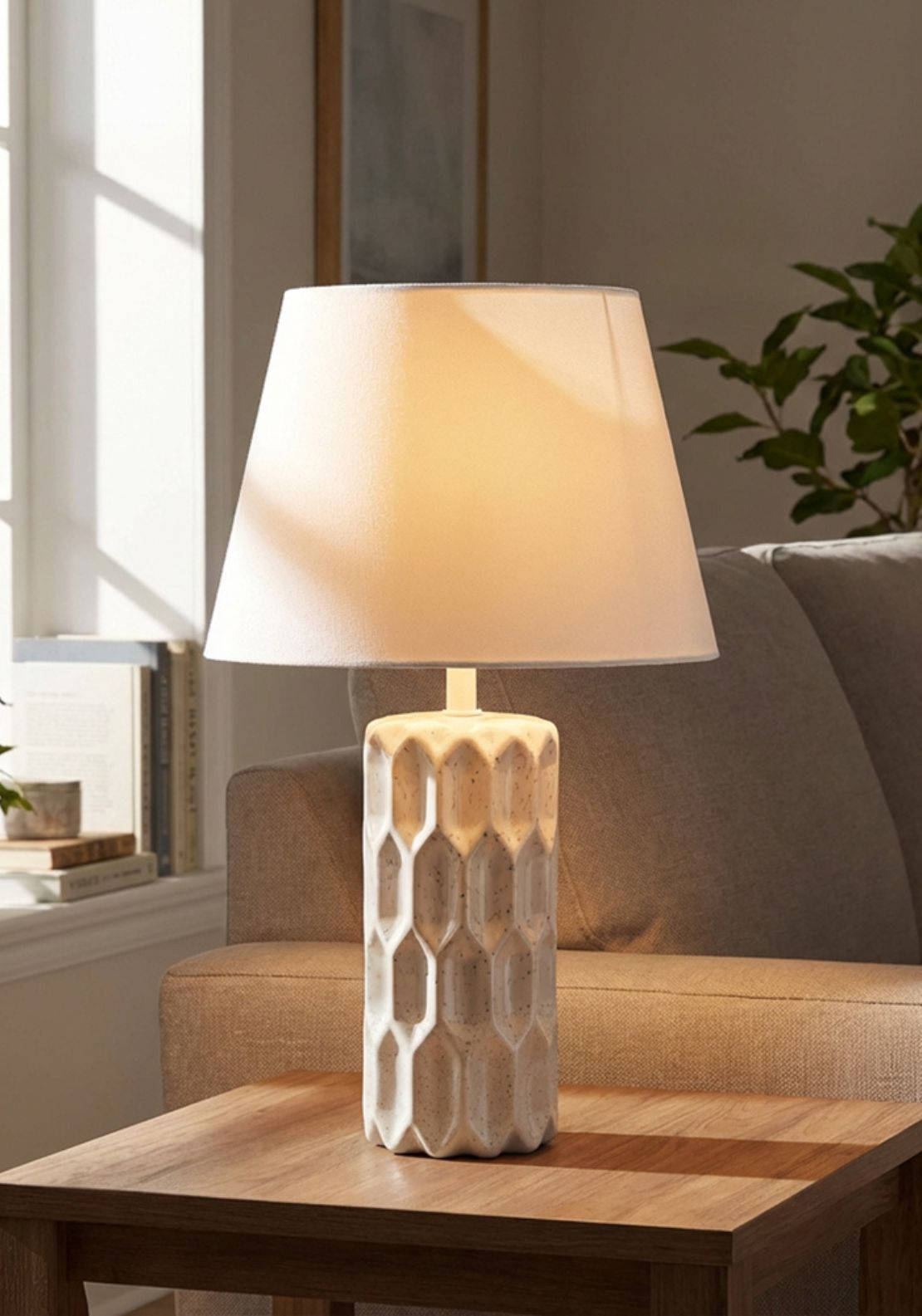 Modern Geometric Accent Lamp With Linen Shade - Multi
