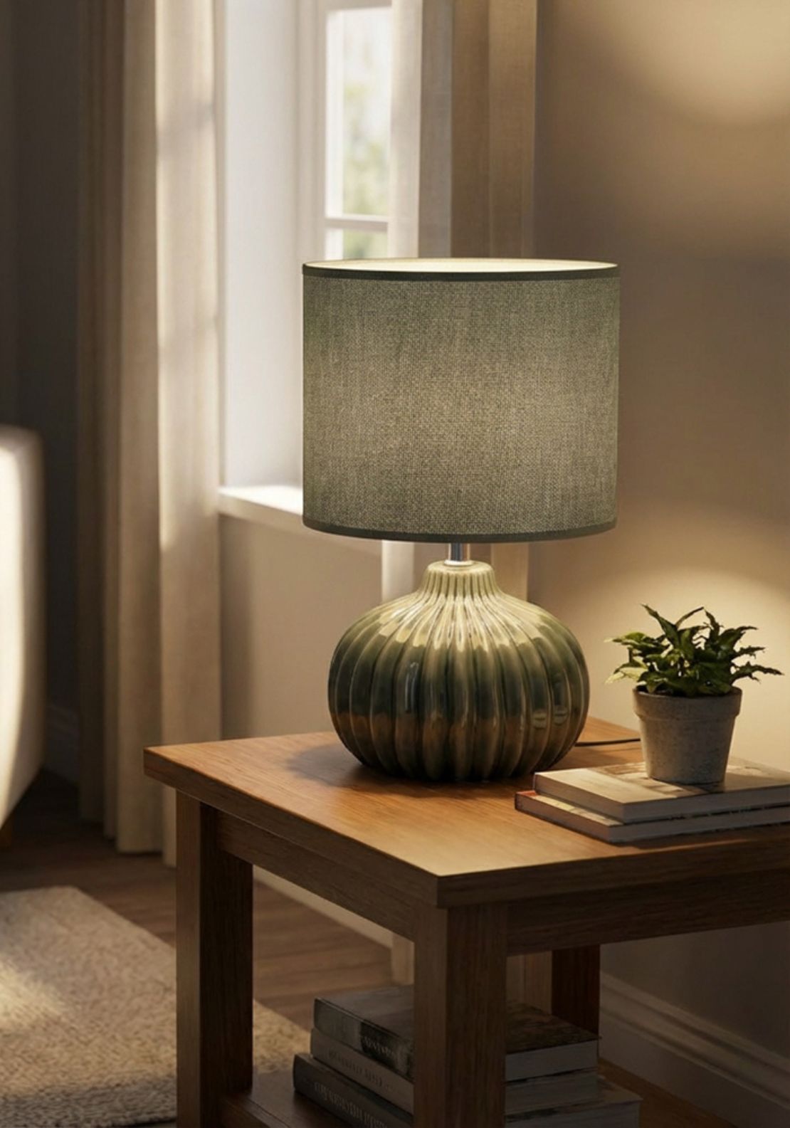 Dakota Round Ceramic Base Lamp With Linen Shade - Multi