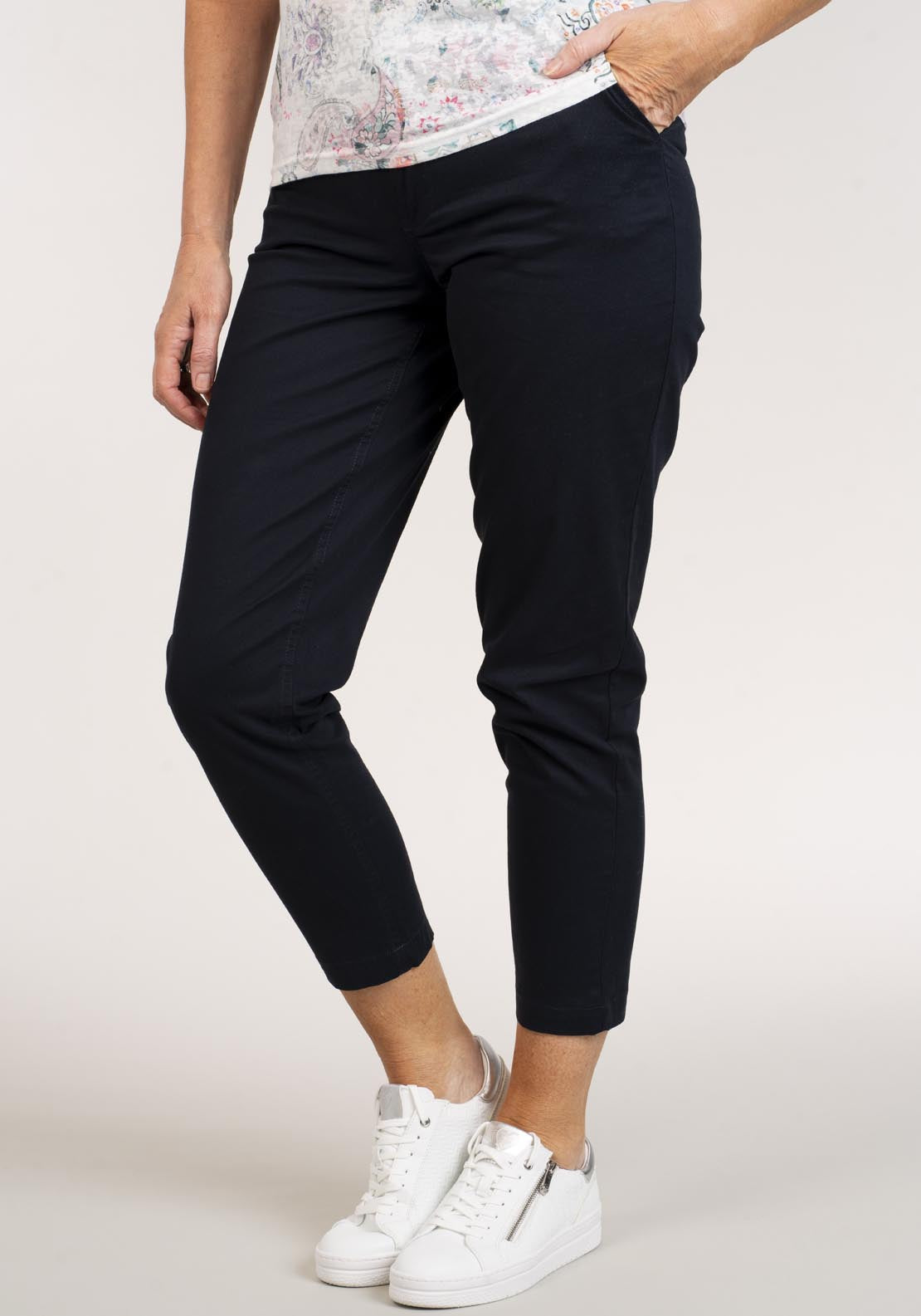 Tea Lane Cotton Chino Ankle Grazer - Navy 1 Shaws Department Stores