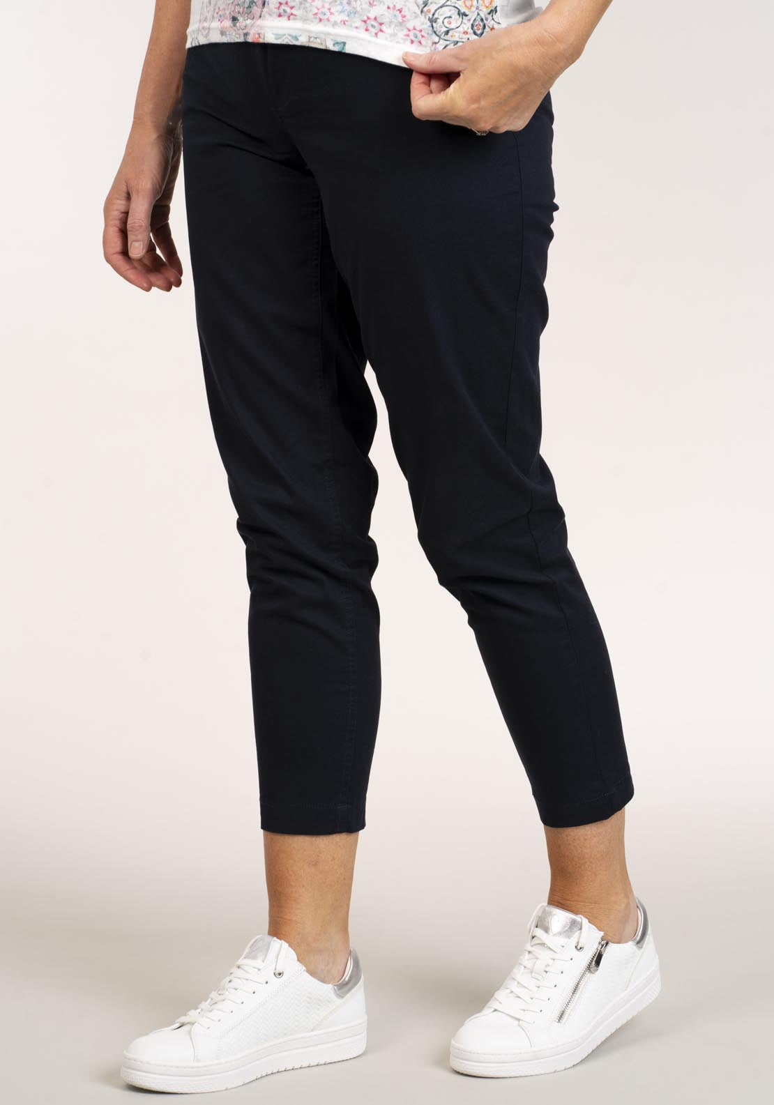 Tea Lane Cotton Chino Ankle Grazer - Navy 2 Shaws Department Stores