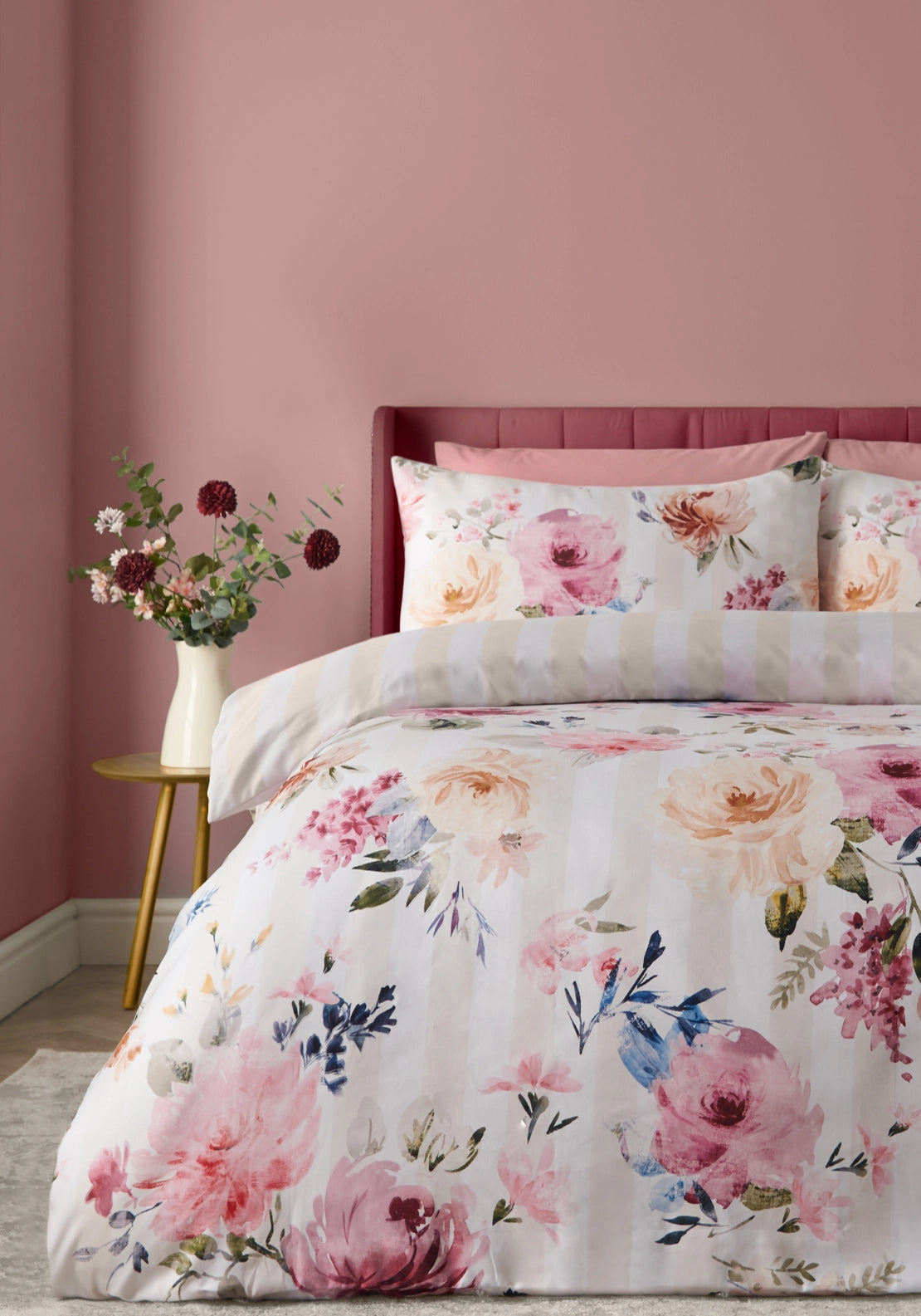 Floral Stripe So Soft Reversible Duvet Cover Set - Cream