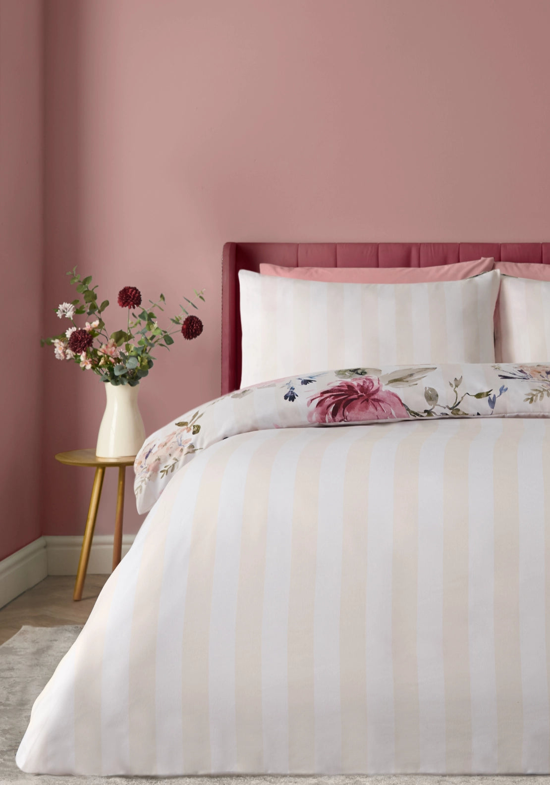 Floral Stripe So Soft Reversible Duvet Cover Set - Cream
