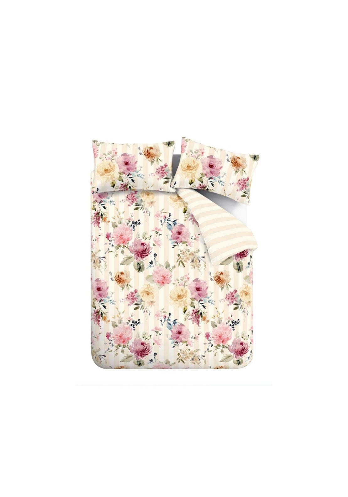 Floral Stripe So Soft Reversible Duvet Cover Set - Cream
