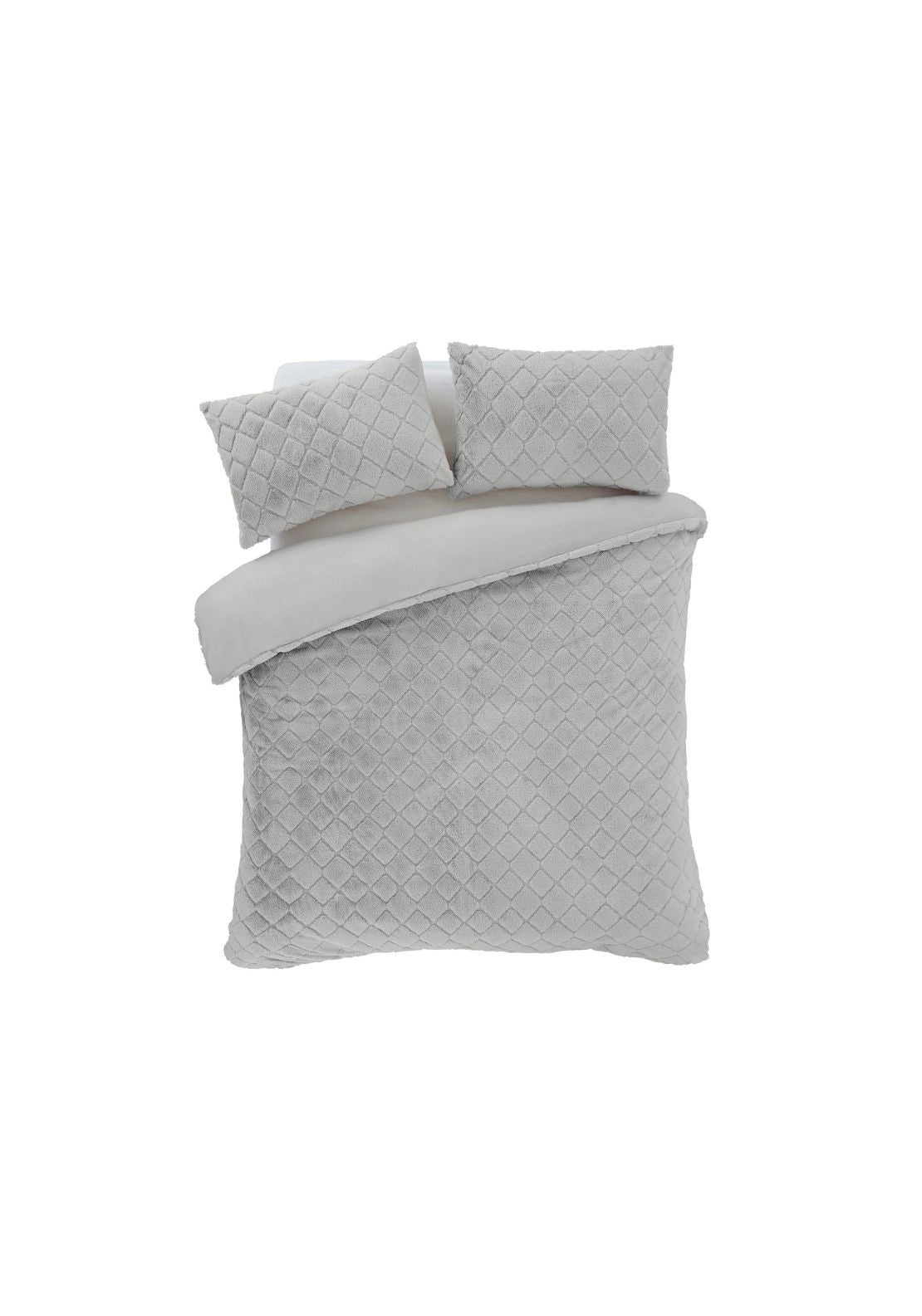 Cosy Diamond Faux Fur Duvet Cover Set Natural - Grey
