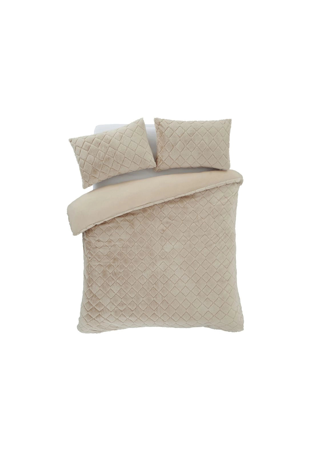 Cosy Diamond Faux Fur Duvet Cover Set Natural - Beige