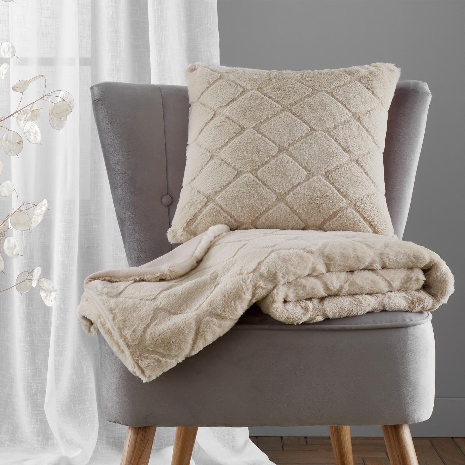 The Home Collection Soft and Cosy Carved Diamond Throw - Natural 3 Shaws Department Stores