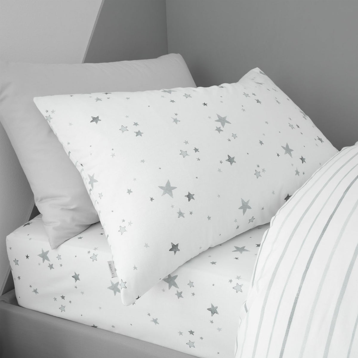 Stars Cotton Duvet Cover Set - Grey/White