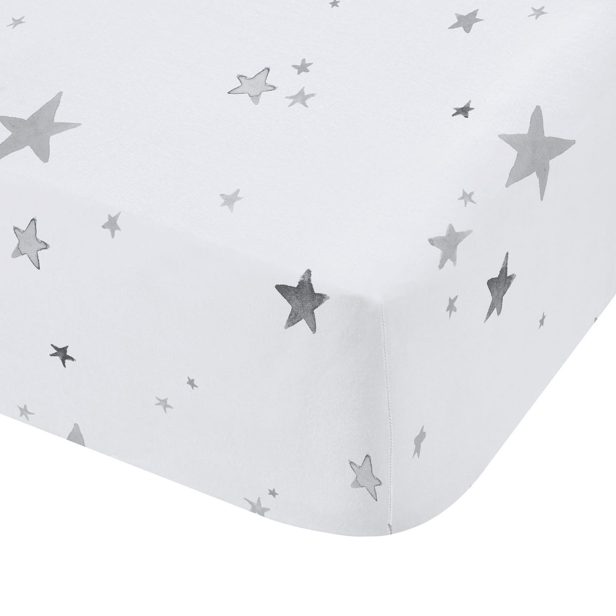 Stars Cotton Fitted Sheet - Grey/White