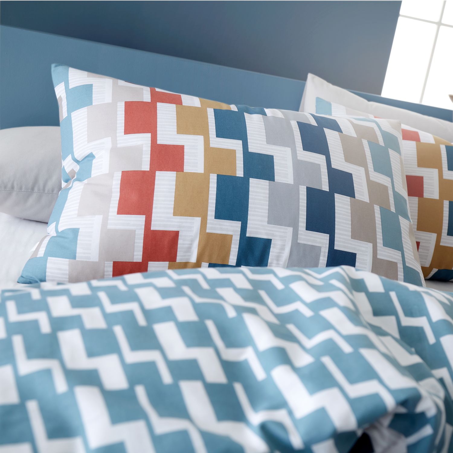  Bianca Dakota Geo Check Cotton Duvet Cover Set - Bright 3 Shaws Department Stores