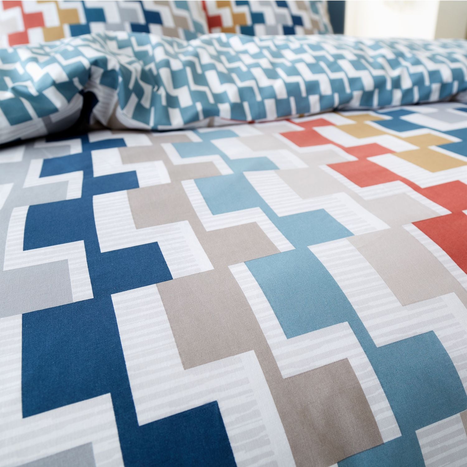  Bianca Dakota Geo Check Cotton Duvet Cover Set - Bright 2 Shaws Department Stores