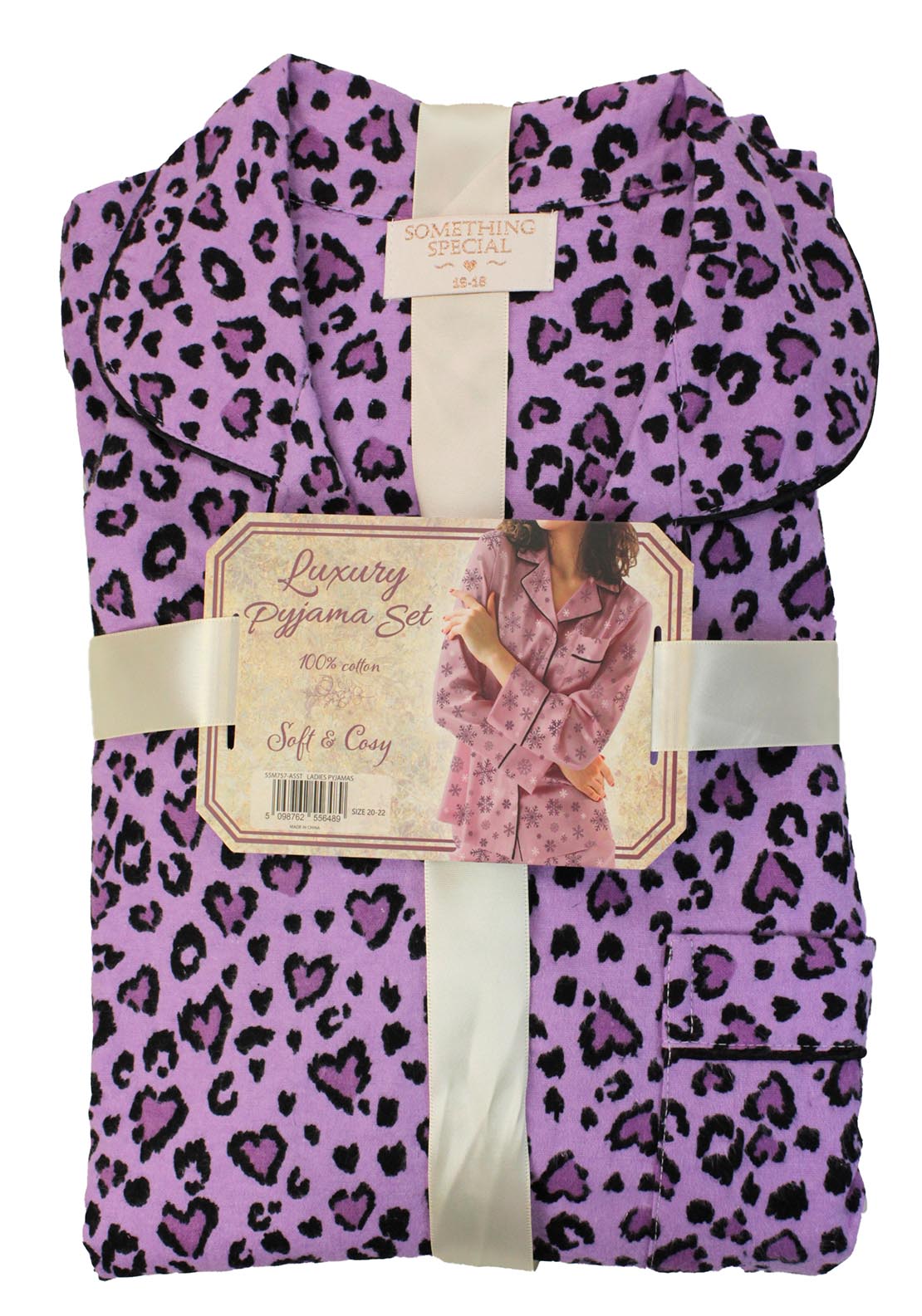 Something Special Brushed Cotton Pj Set Ribbon - Purple 1 Shaws Department Stores