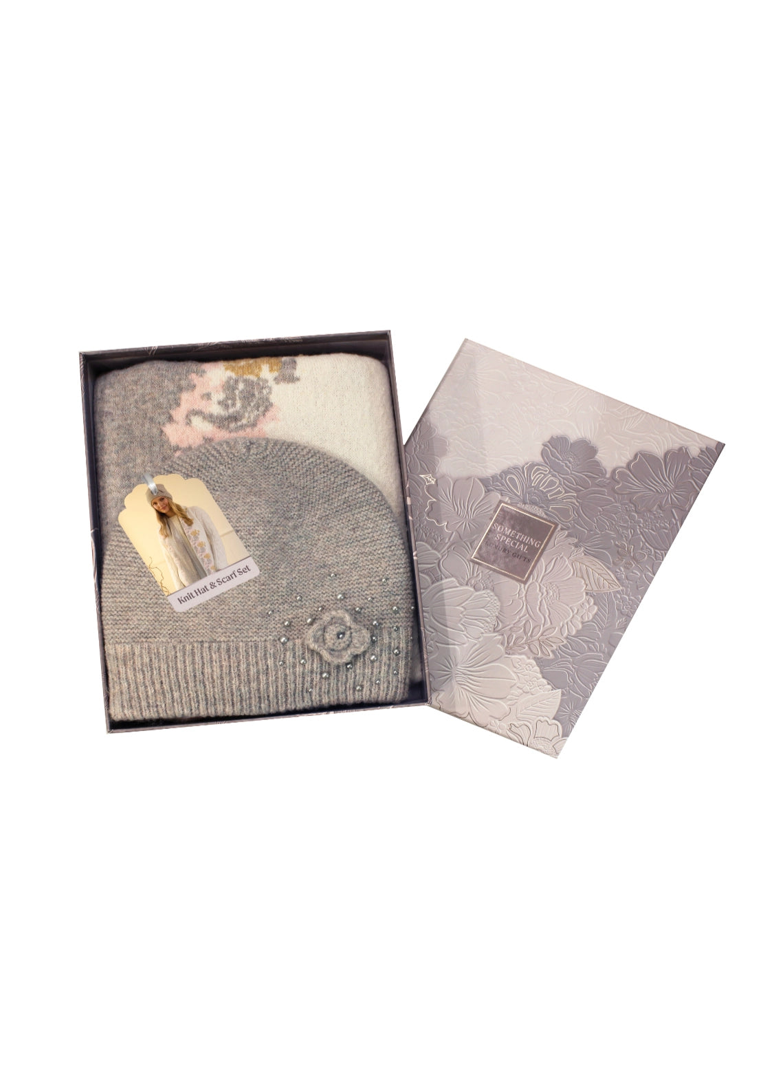 Something Special Luxury Pearl Knit Hat &amp; Scarf Set - Floral 1 Shaws Department Stores