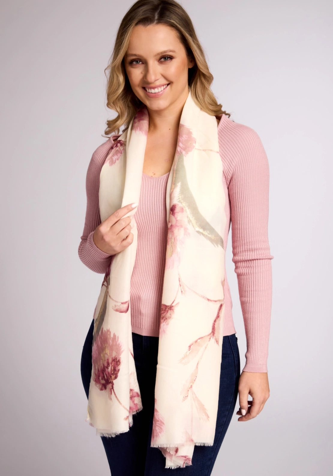 Something Special Foil Print Scarf - Off-white 2 Shaws Department Stores