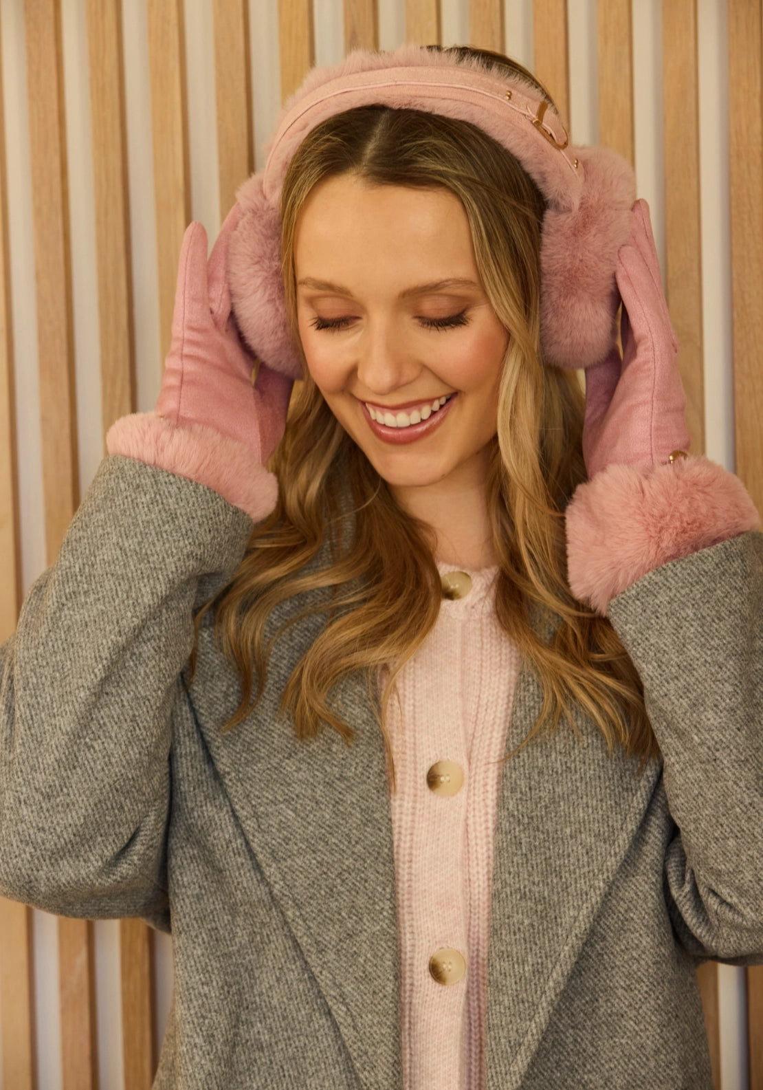 Something Special Suede Look Gloves &amp; Plush Earmuff Set - Dusty Pink 4 Shaws Department Stores