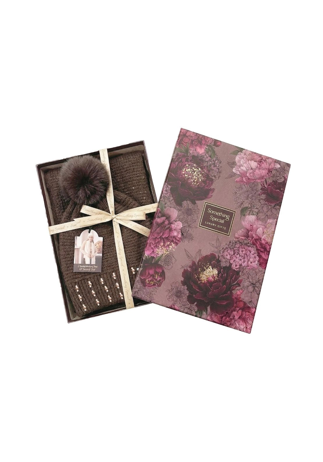 Something Special Diamante Hat &amp; Scarf Set - Cocoa 1 Shaws Department Stores