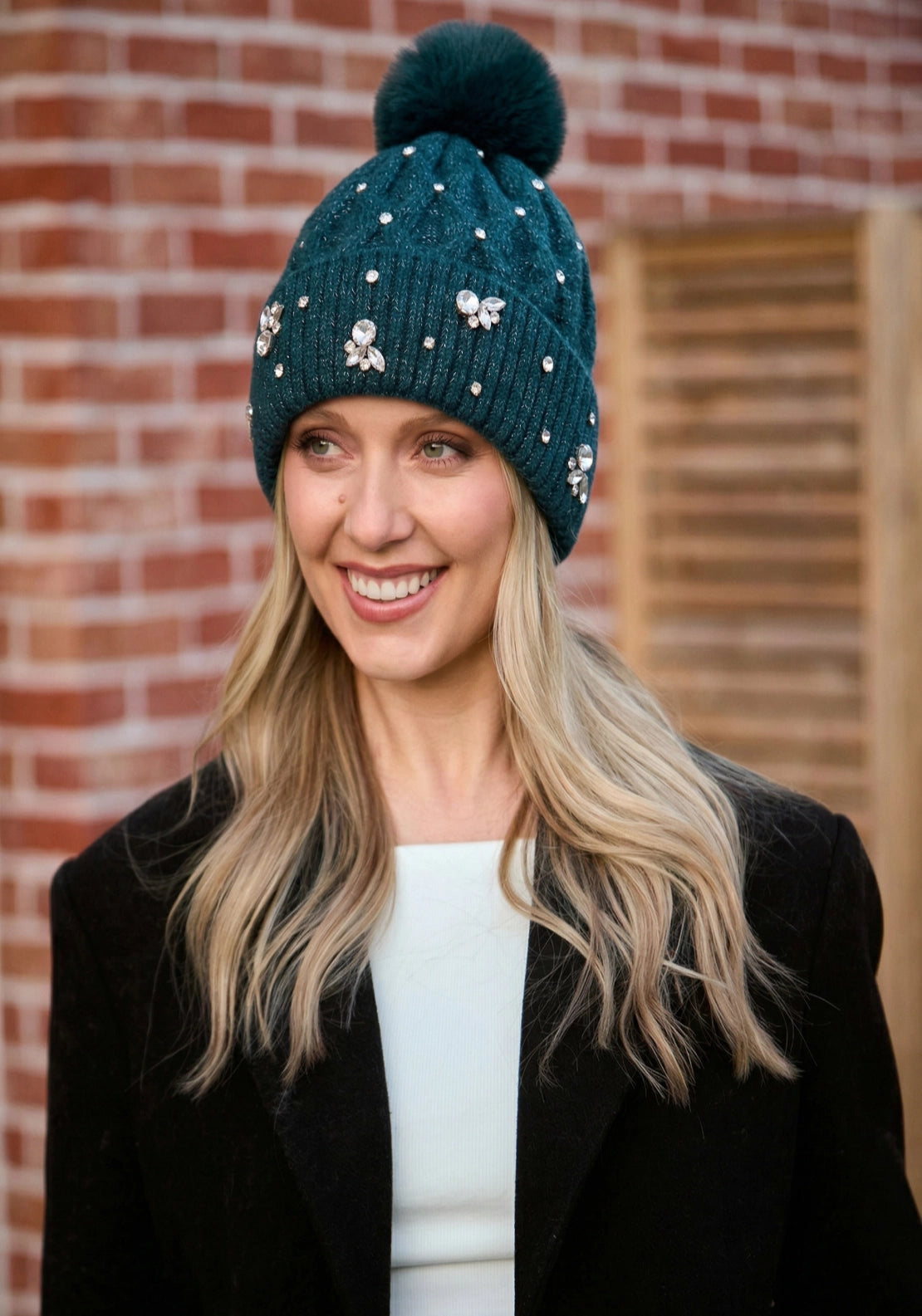 Something Special Embellished Knit Hat - Teal 2 Shaws Department Stores