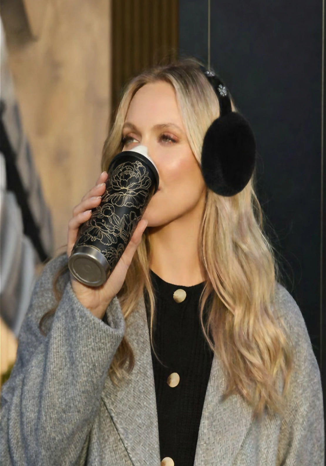 Something Special Plush Diamante Earmuff &amp; Thermal Mug Set - Black 3 Shaws Department Stores