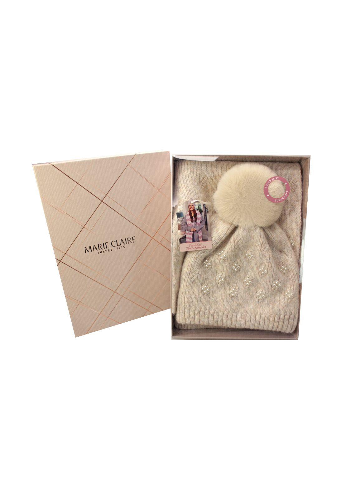 Something Special Gifts Pearl Knit Hat &amp; Scarf Set - Beige 1 Shaws Department Stores