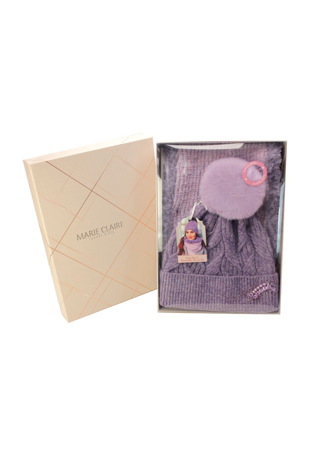Marie Claire Knit Hat &amp; Reversible Snood Set - Wisteria 1 Shaws Department Stores