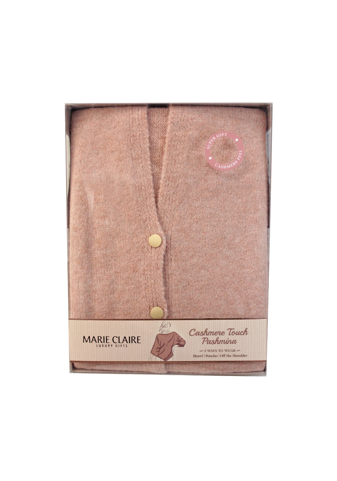 Marie Claire Cashmere Touch Buttoned Pashmina - Dark Blush 1 Shaws Department Stores