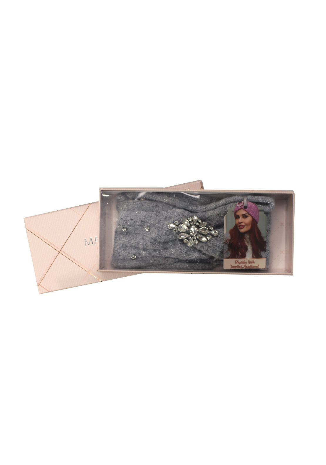 Marie Claire Chunky Knit Jewelled Headband - Grey 1 Shaws Department Stores