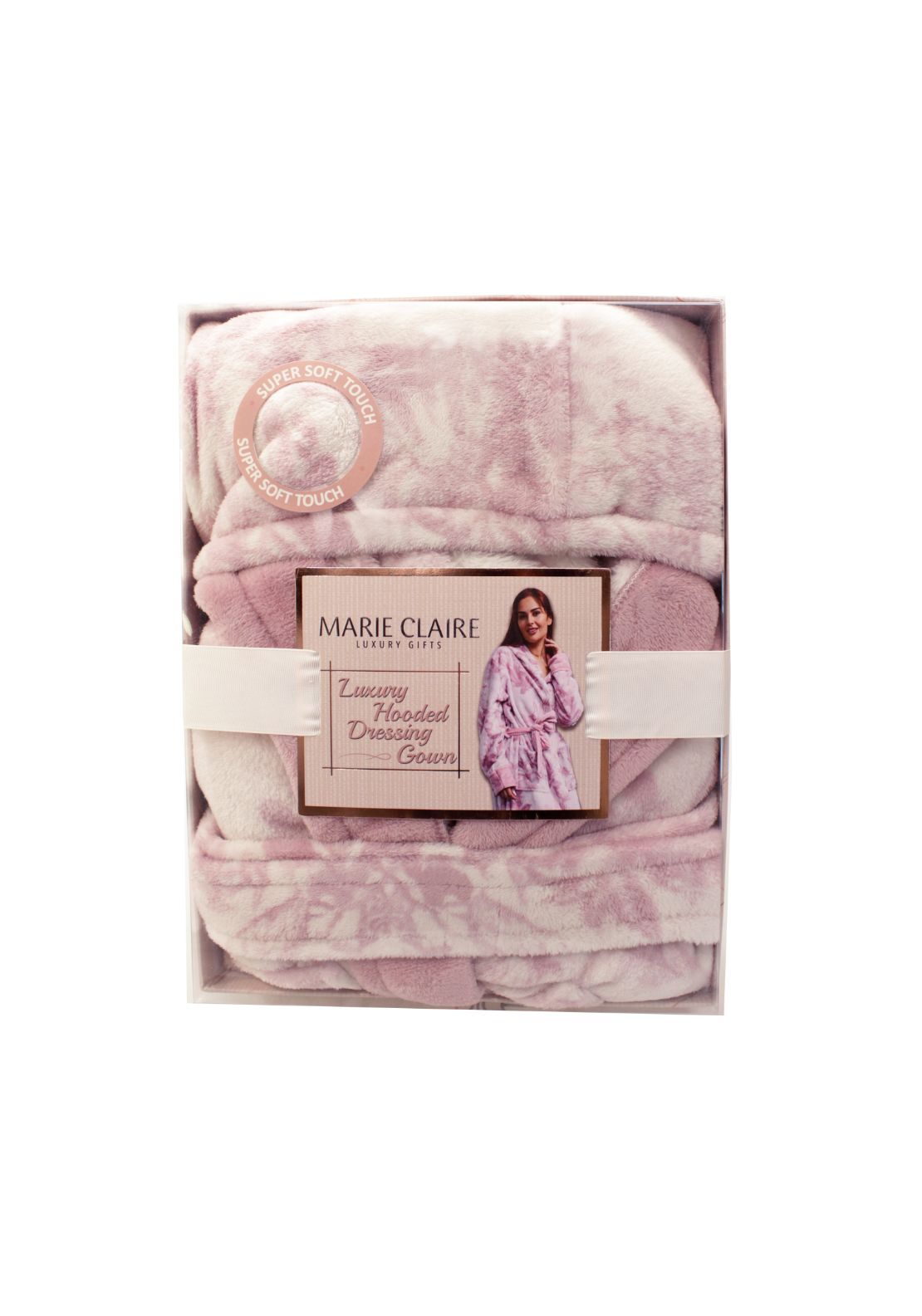 Marie Claire Luxury Hooded Dressing Gown - Dusty Pink 1 Shaws Department Stores
