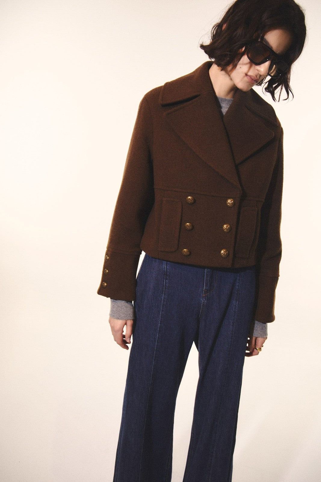 Short Wool Coat - Brown