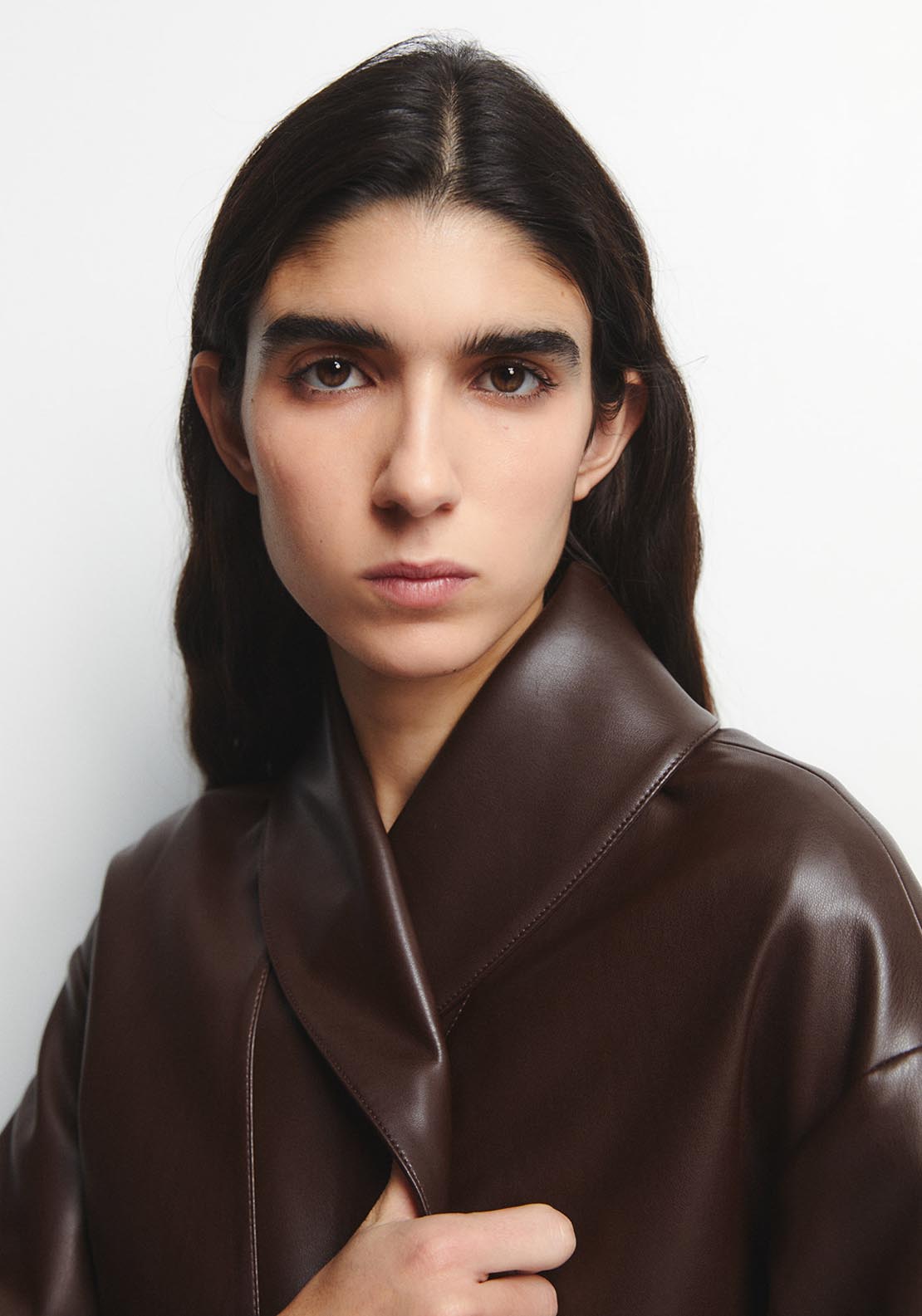 Wide Lapel Cross-Front Jacket - Brown
