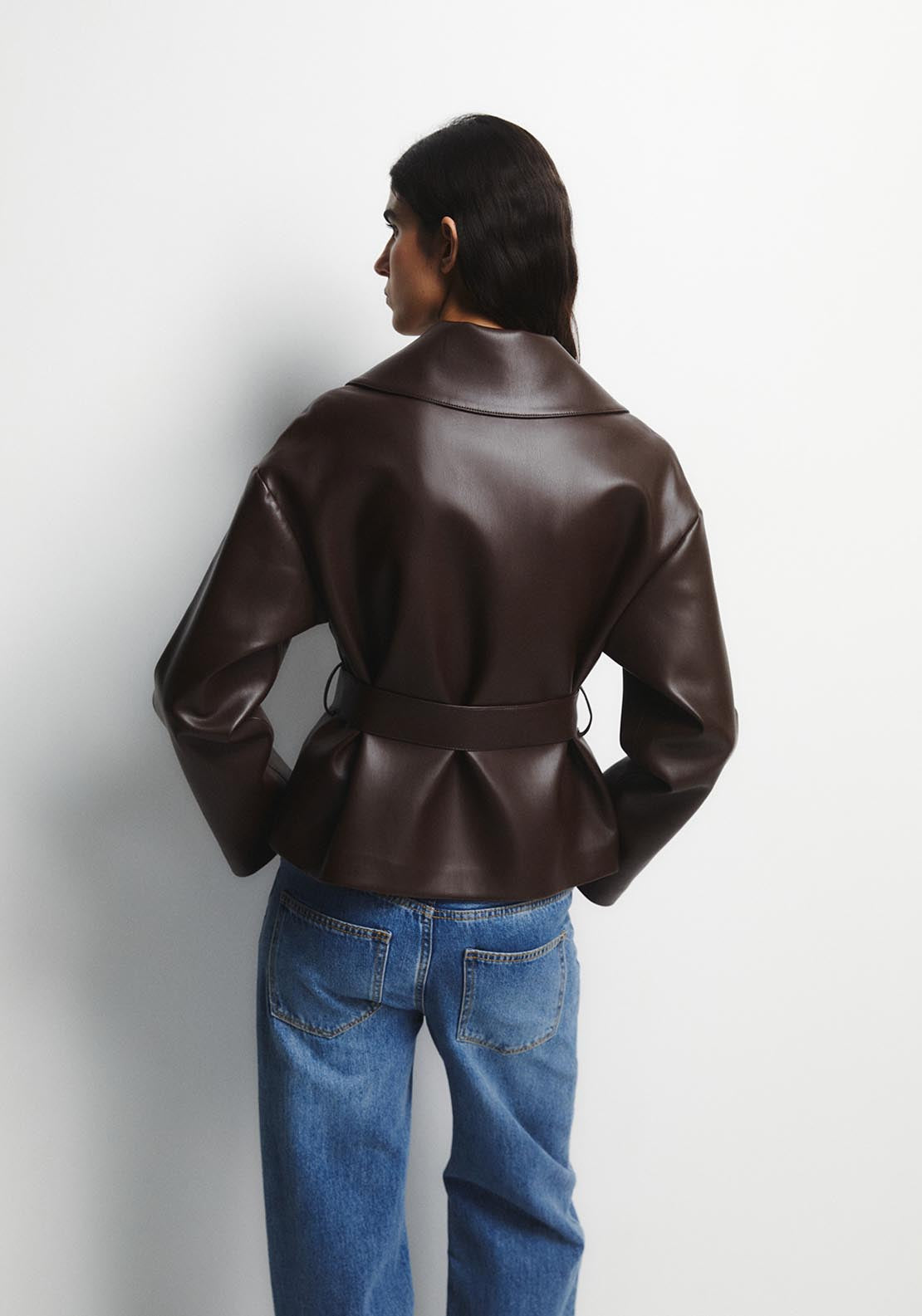Wide Lapel Cross-Front Jacket - Brown