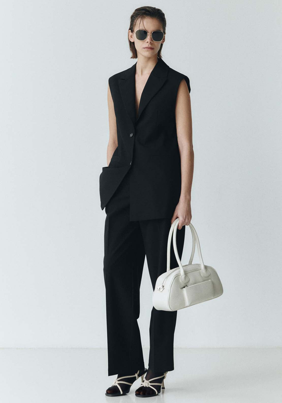 Sfera Long Suit Vest Blazer - Black 2 Shaws Department Stores