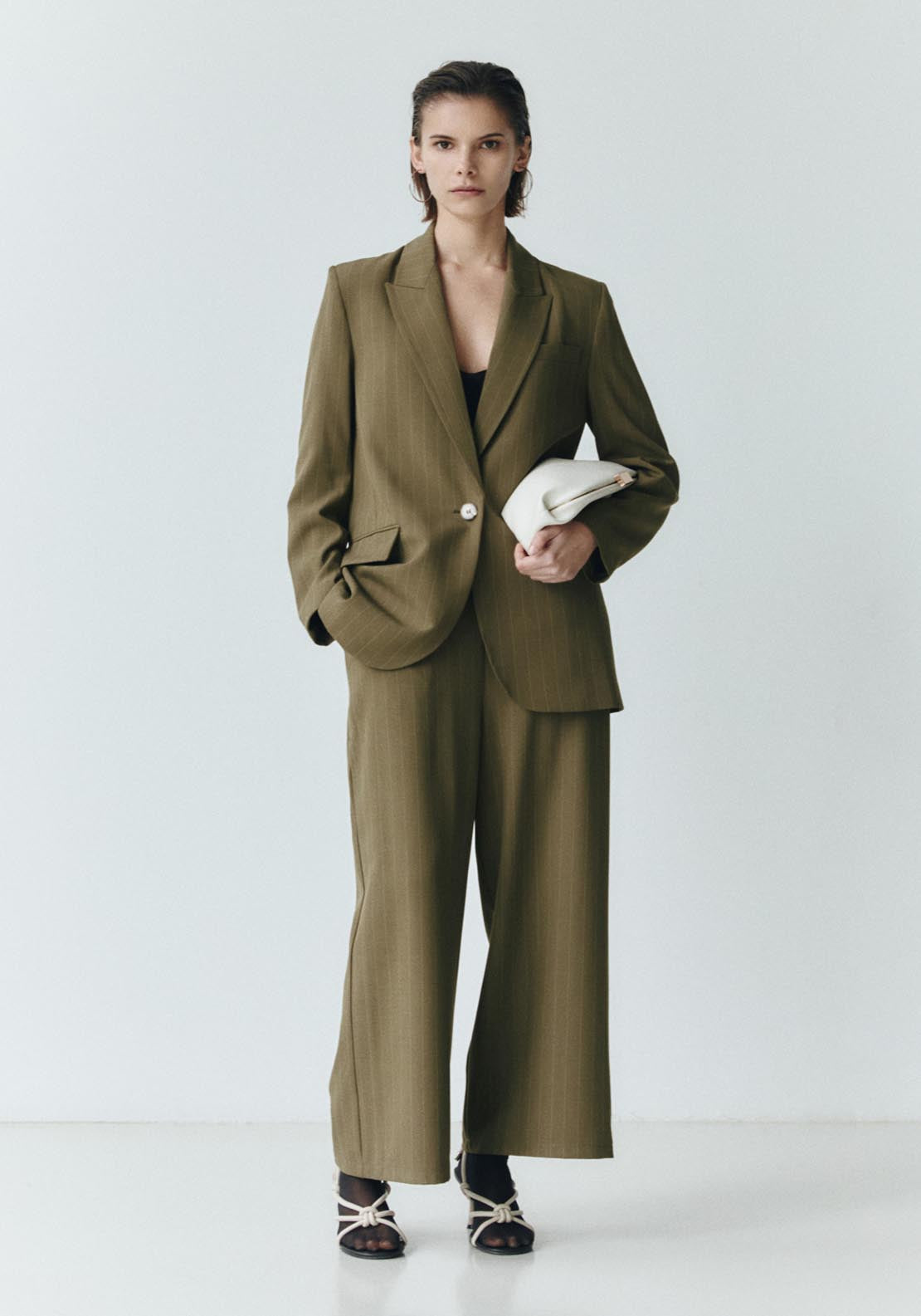 Sfera Stripes straight-cut jacket - Khaki 1 Shaws Department Stores