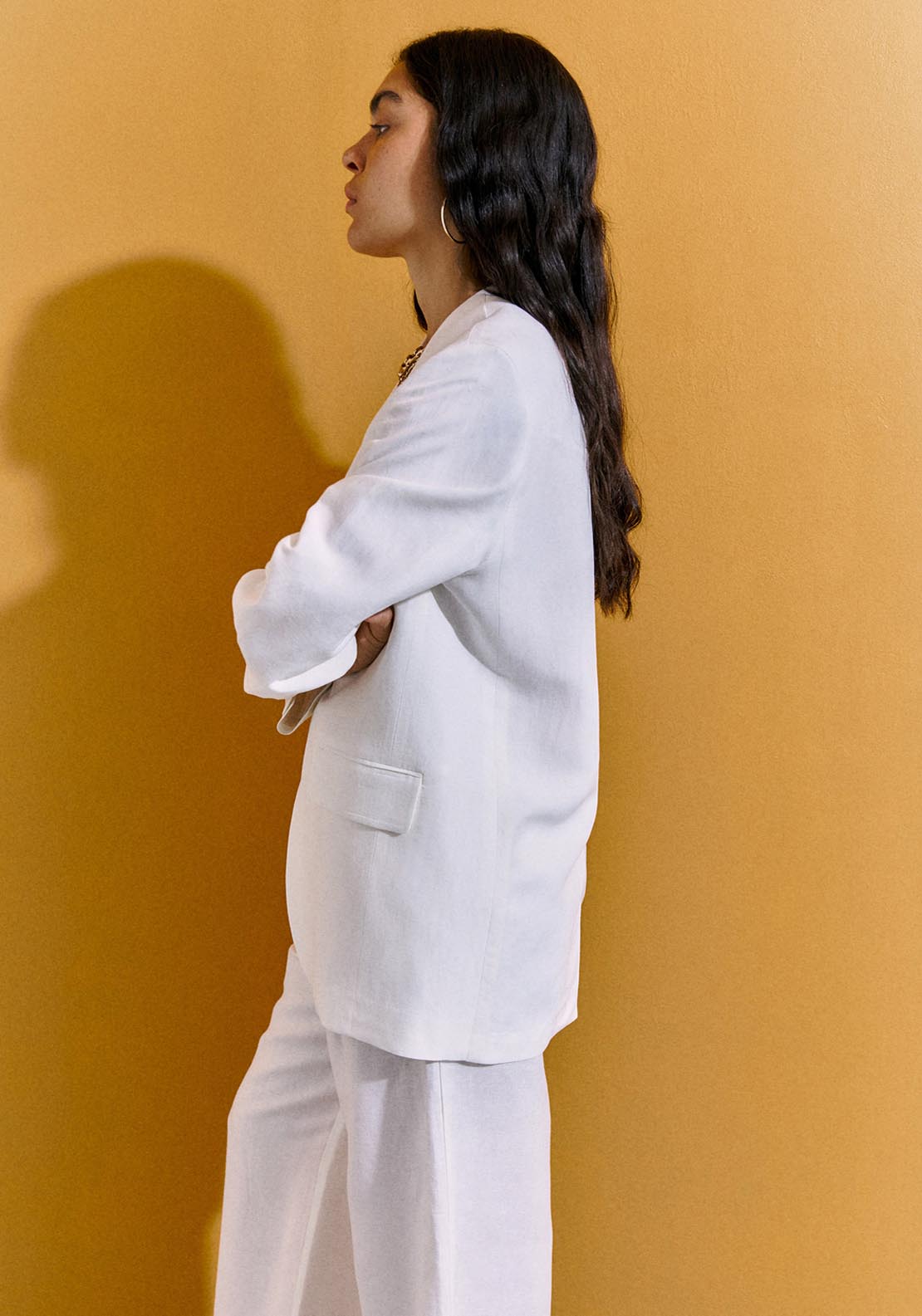 Sfera Linen Plain Blazer - White 3 Shaws Department Stores