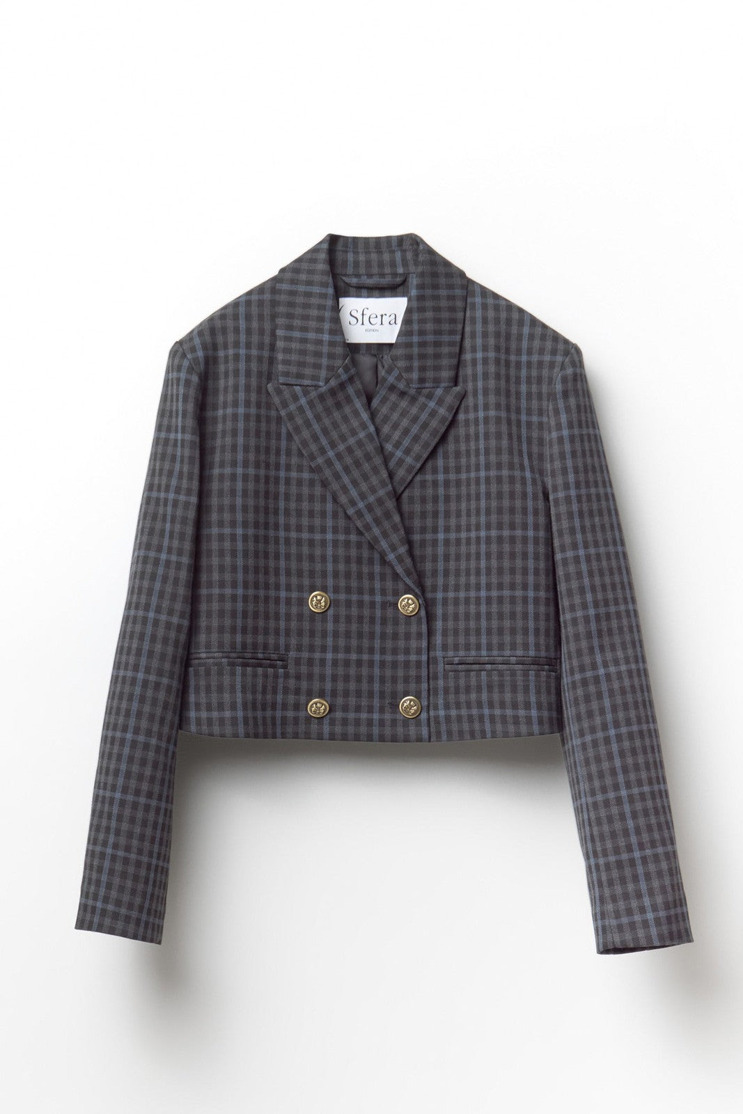 Check Cropped Blazer - Blue
