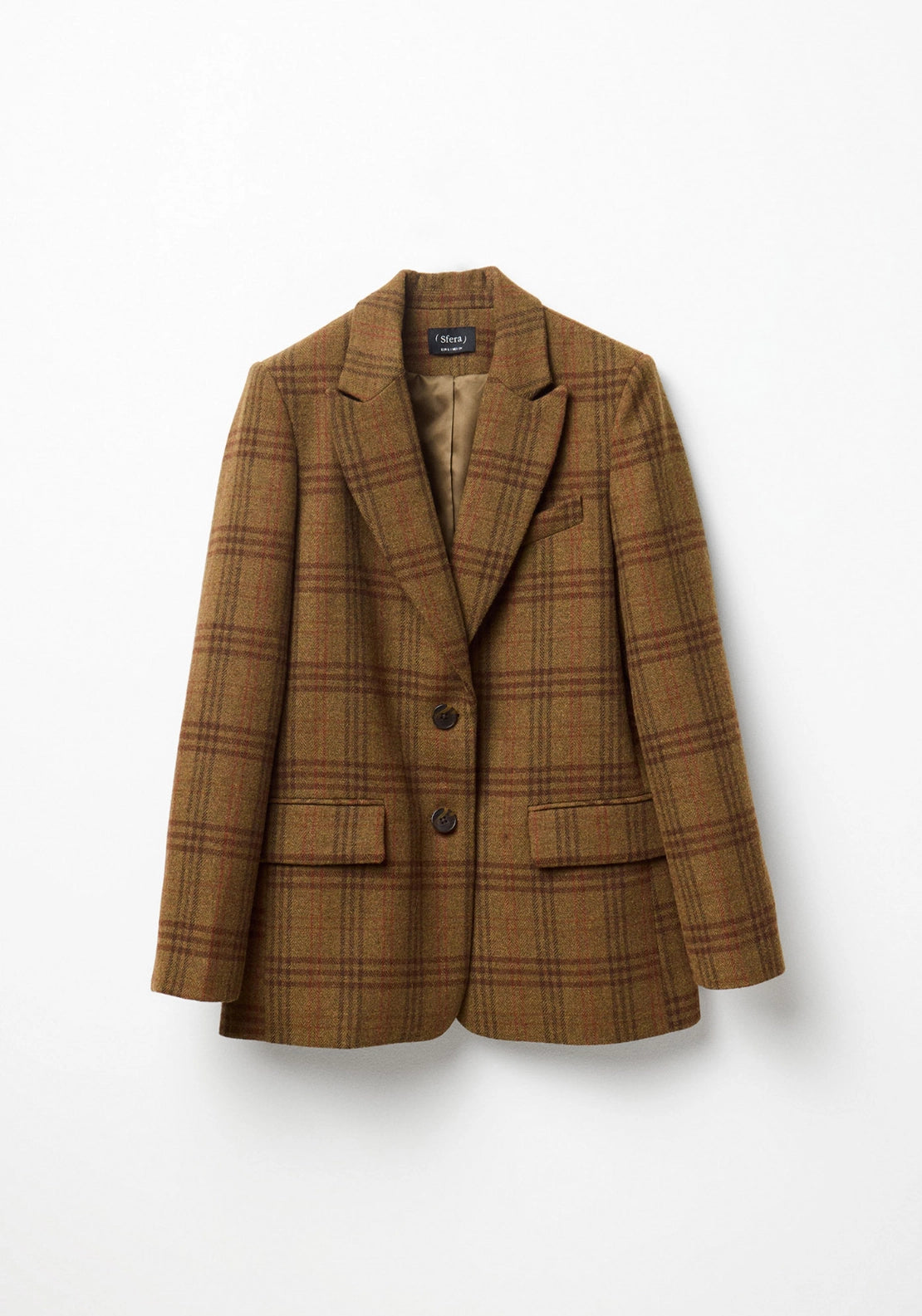 Checked Button Blazer - Beige